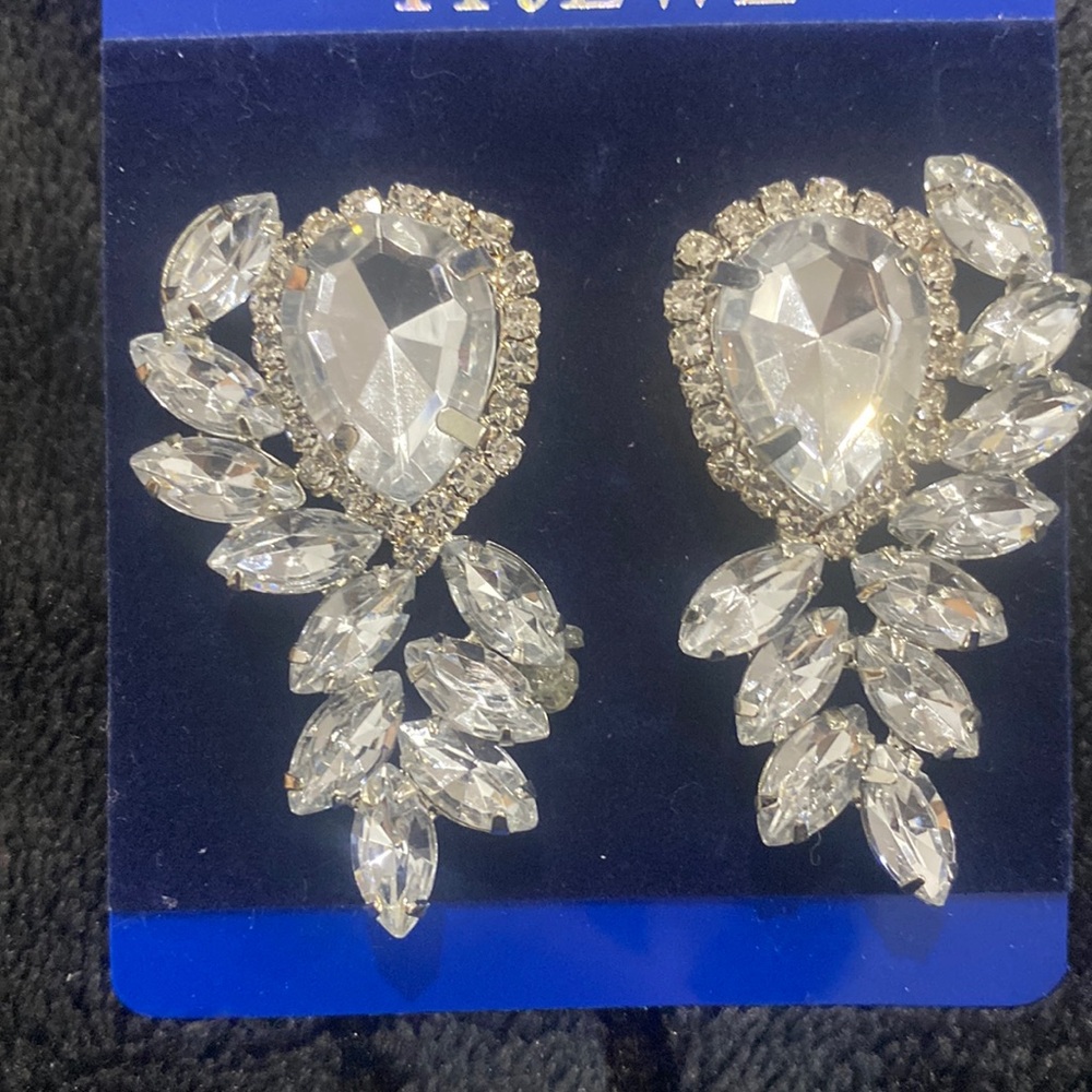 Very Nice Silver Statement Earrings With Diamond … - image 1